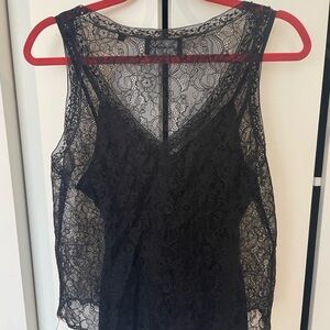 The Kooples Black Lace V-Neck Top